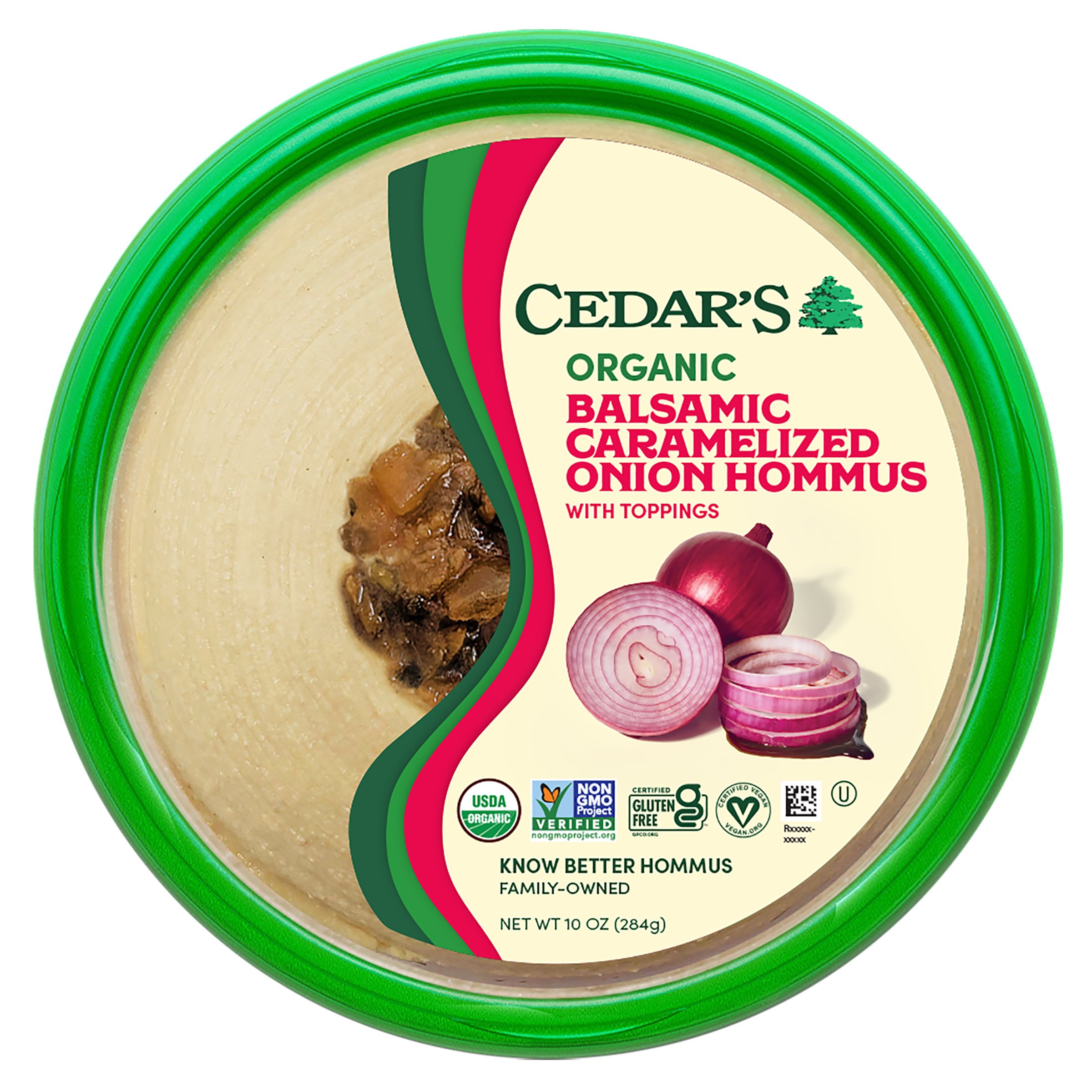 Topped Organic Balsamic Caramelized Onion Hommus