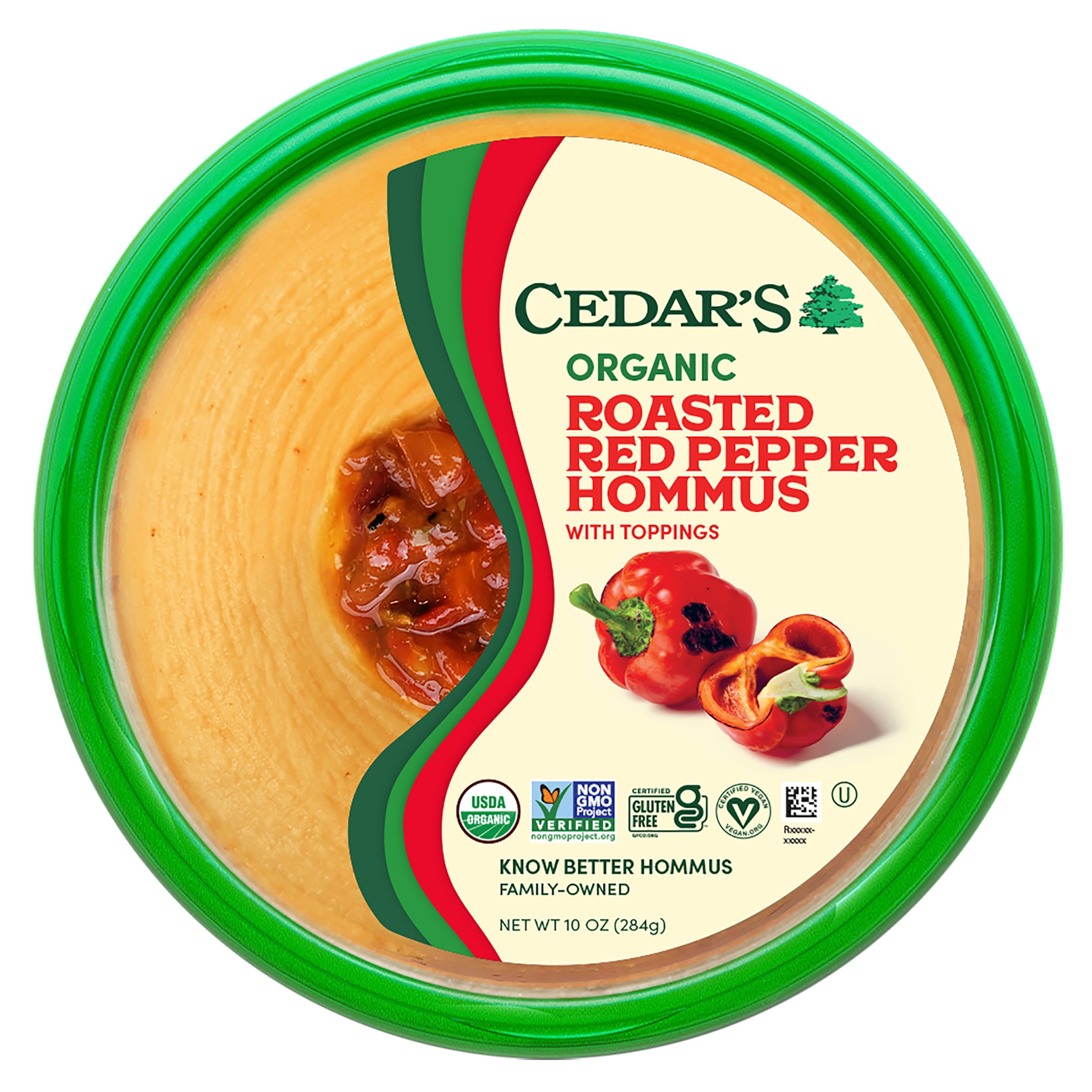 Topped Organic Roasted Red Pepper Hommus